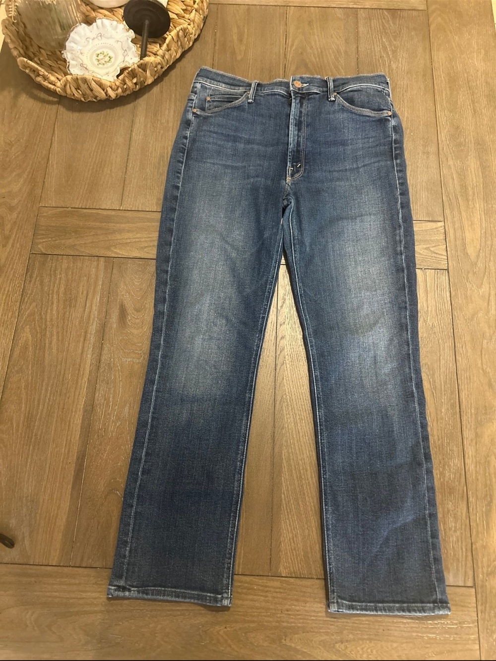 MOTHER Straight-Leg Jeans in Medium Blue Wash